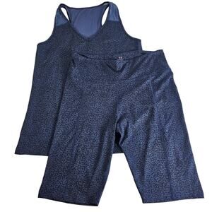 NWT H Halston Studio  Bike Short and Sleeveless Tank Top Set Womens Size XL Blue